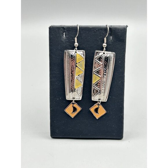 Vintage Berebi Long Pierced Dangles Earrings Silver Tone and Cream Enamel - Picture 3 of 6